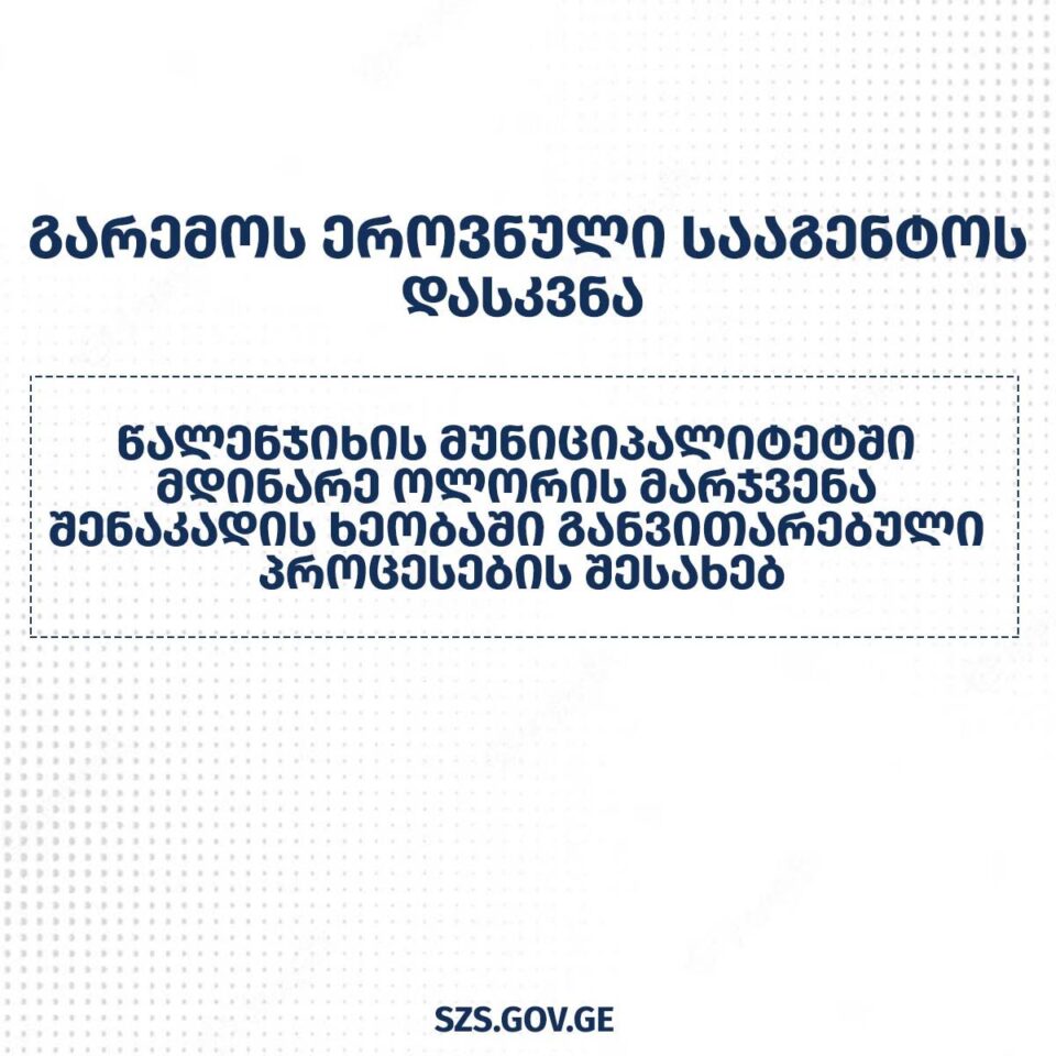გარემოს ეროვნული სააგენტოს დასკვნა წალენჯიხის მუნიციპალიტეტში მდინარე ოლორის მარჯვენა შენაკადის ხეობაში განვითარებული პროცესების შესახებ